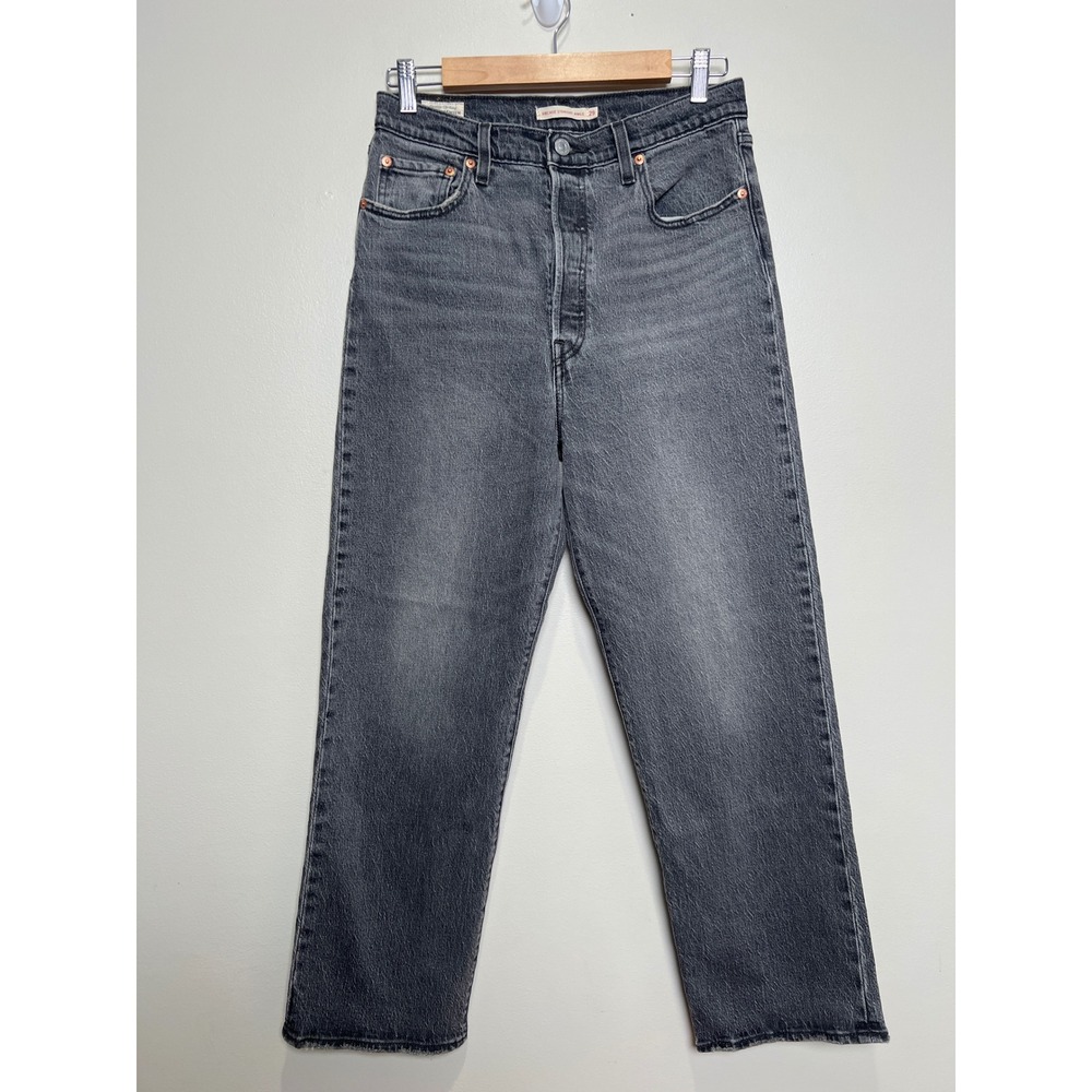 Levi's Premium Big E Ribcage Straight Ankle Jeans 29 Gray High Rise Button Fly